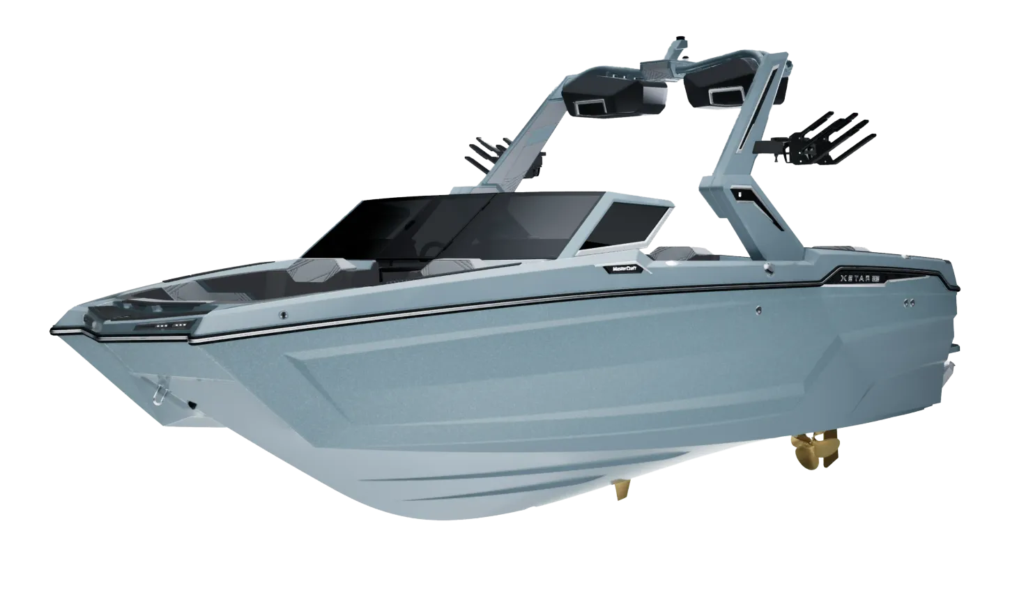 MasterCraft XStar 23 vu de profil avec sa proue pickle-fork et sa tour Z100